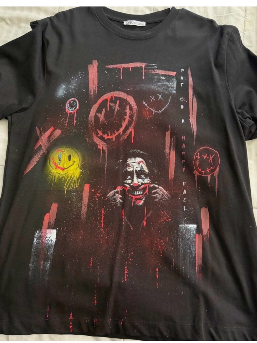 Zara Black Graphic Joker & Smiley Face Short Sleeve Tee